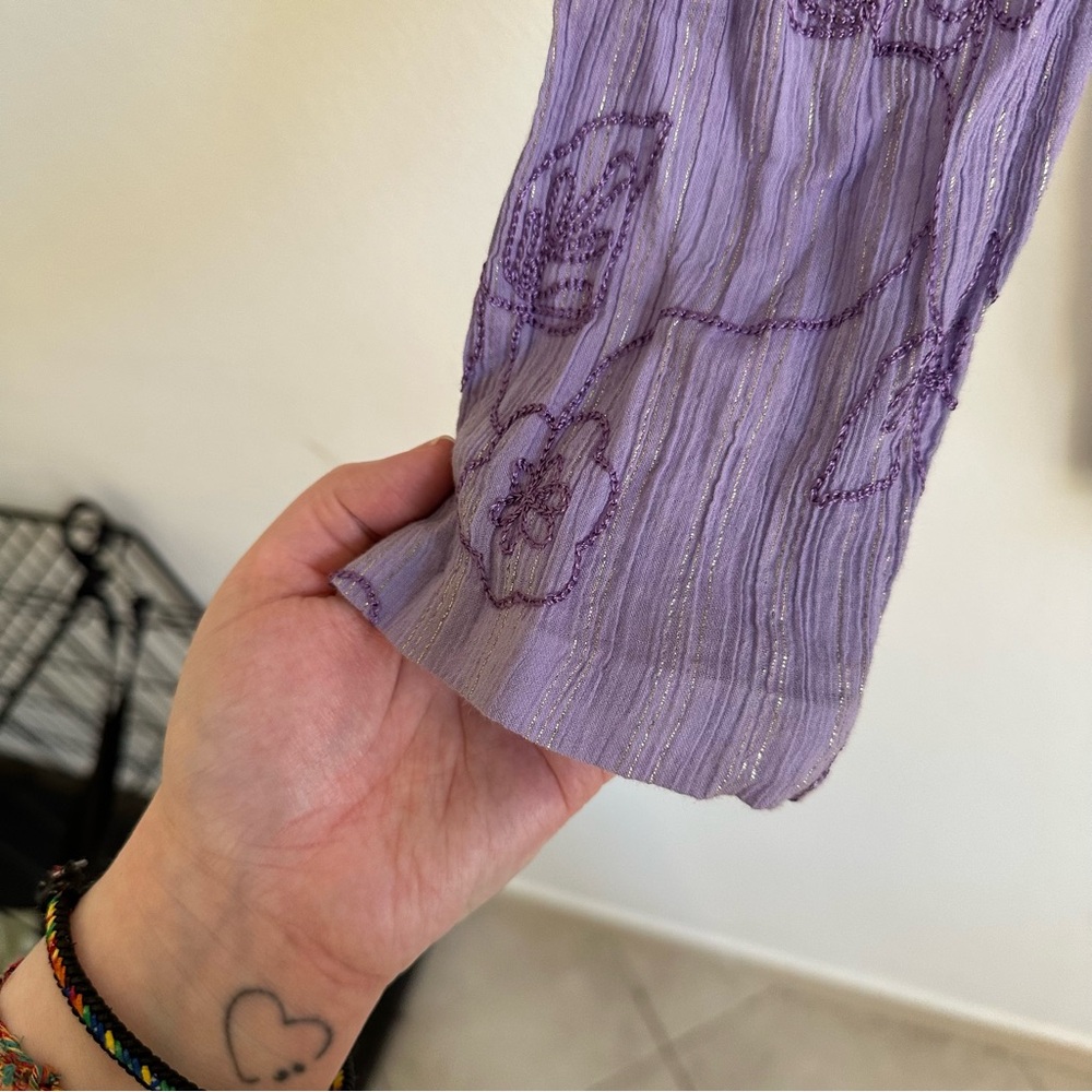 Vintage Susan Blouse Top Fairy Whimsigoth Embroidered Lilac Purple Long Floral - Picture 6 of 8